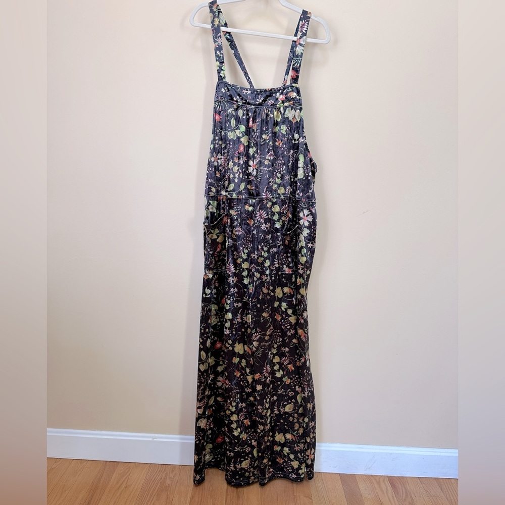 NATURAL LIFE Floral Black Maxi Jumpsuit with Adjustable Straps